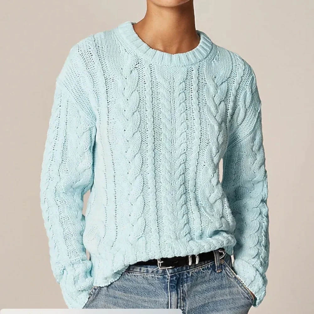 J crew midday skies blue Cable-knit crewneck sweater